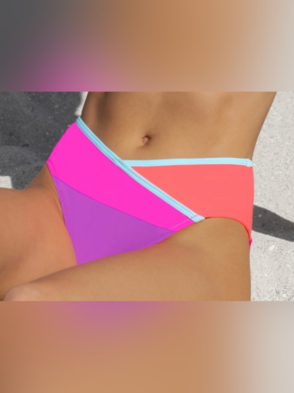 Popvil Women's Colorblock Bikini Bottom - Pink/Coral/Purple